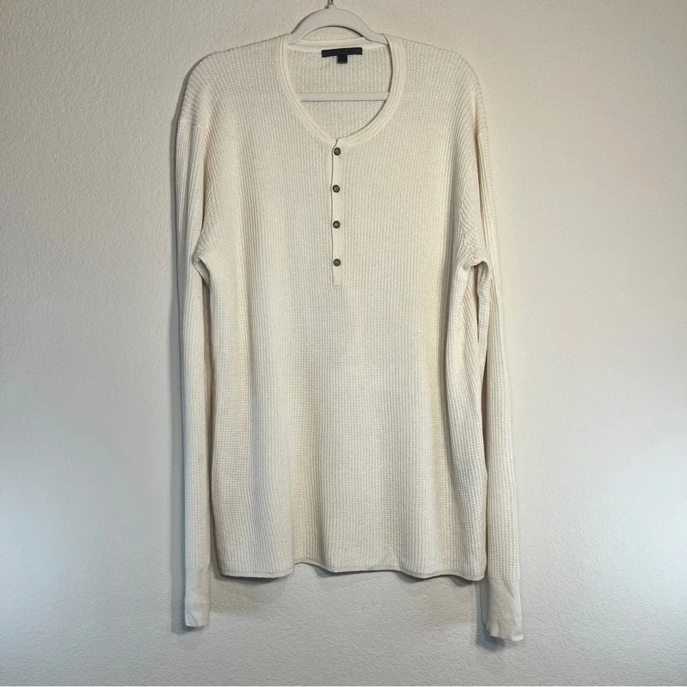 John Varvatos Men's Ivory Cream Silk Cashmere Waffle Knit Pullover Henley SZ XXL